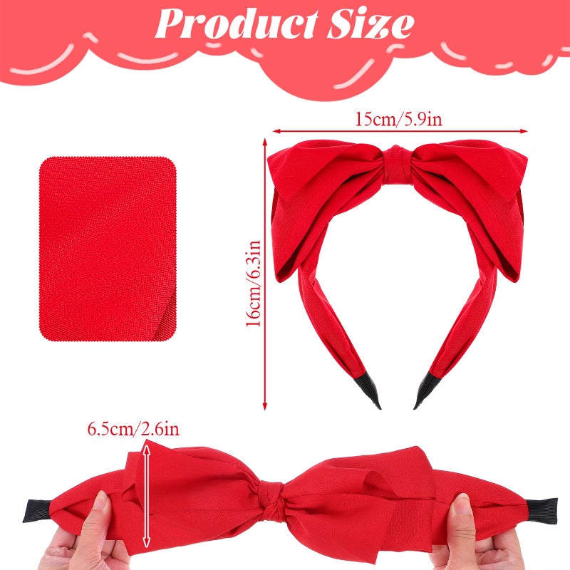 DOPENSPI Wide Bow Headband for Women, Cute Bowknot Headbands Soft Hair Hoop Band Elastic Hair Accessories for women Washing Face Makeup Party Daily Wear(Red) - Image 3